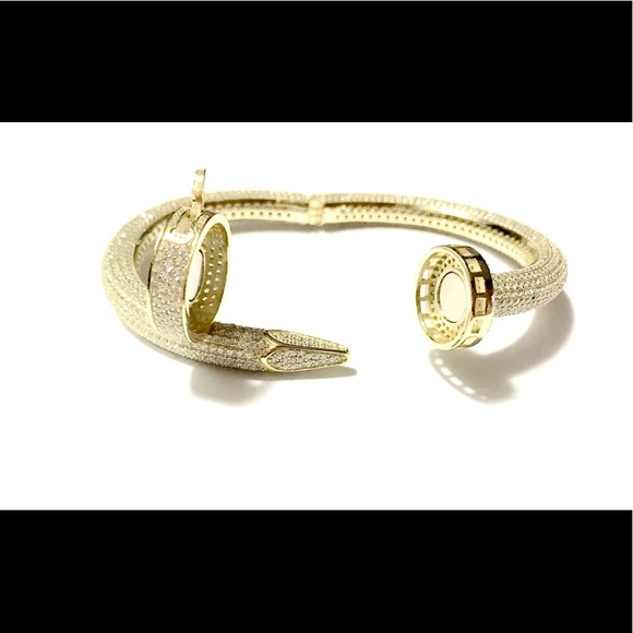 925 Sterling Silver ICEDOUT BLING NAIL HEAD BANGLE - Picture 9 of 16